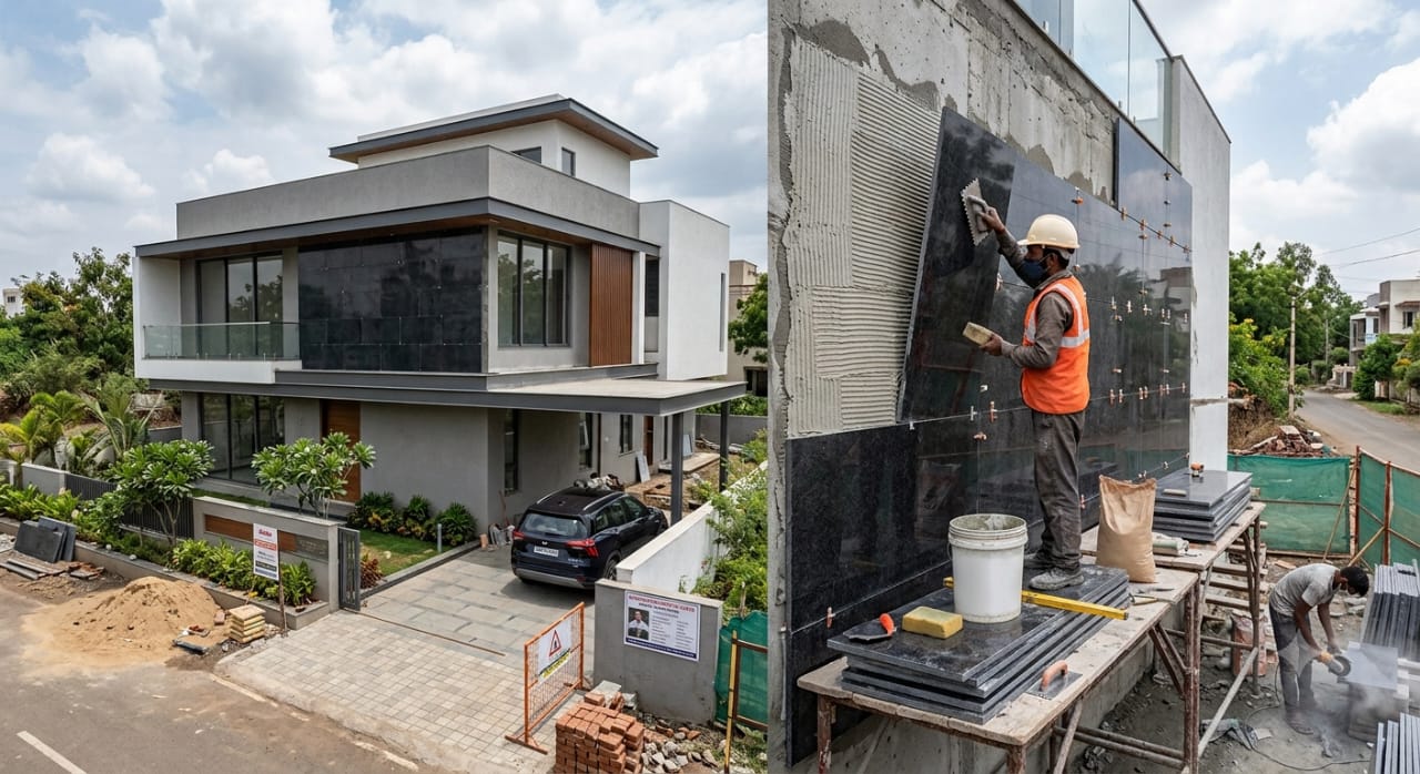 Exterior tile cladding and installation context